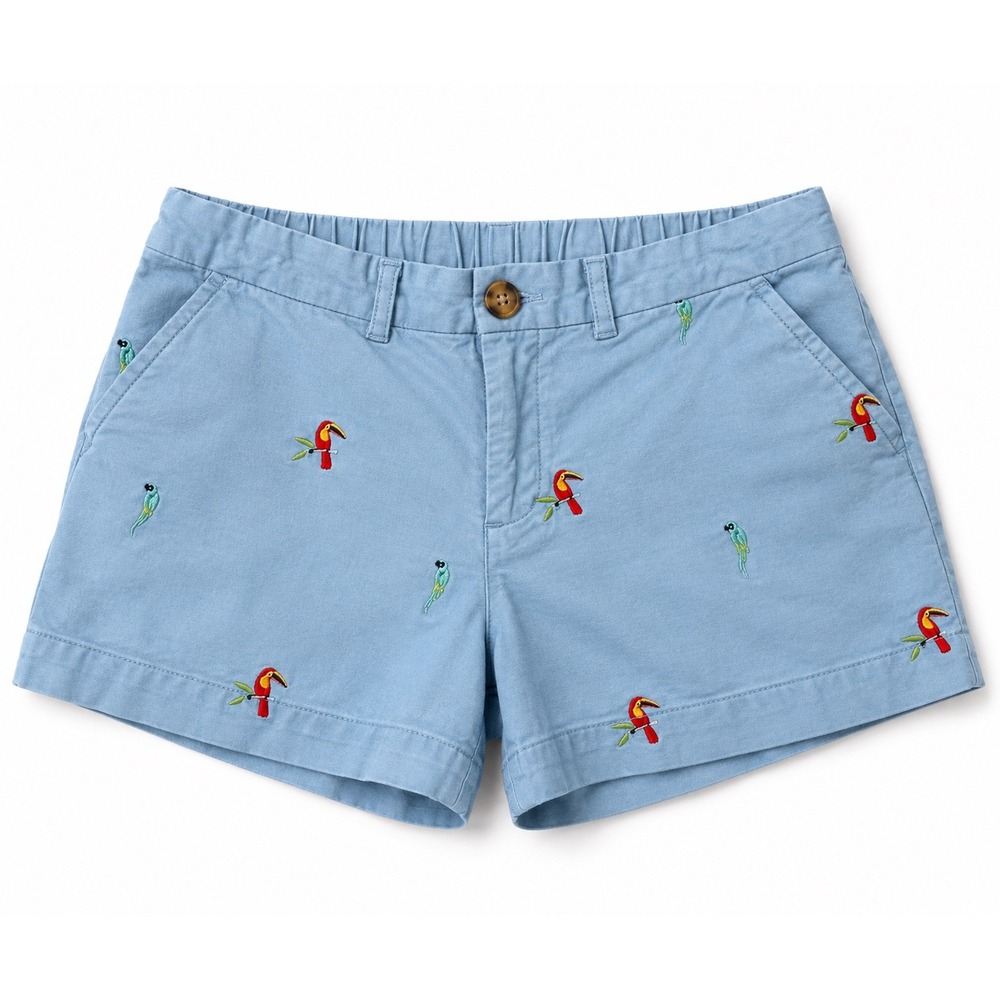 Chubbies Womens Light Blue Toucan Parrot Embroidered Cotton Shorts Size 4